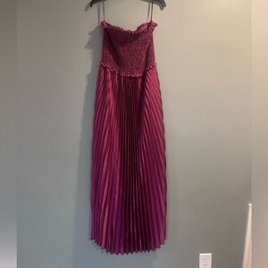 Lulus Damira Magenta Satin Pleated Strapless Maxi Dress